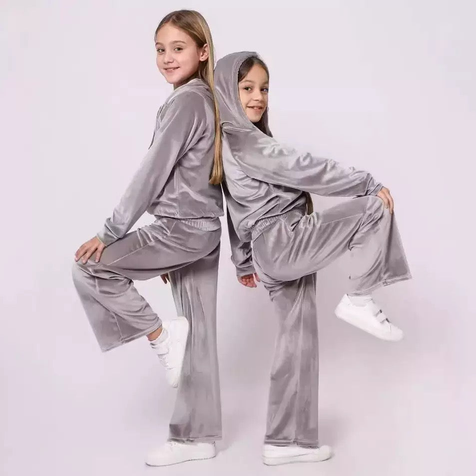 Ensemble de sport en velours pour fille – Sweat à capuche et pantalon, doux et confortable