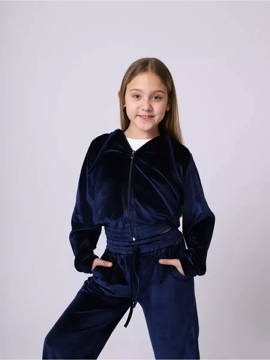 Ensemble de sport en velours pour fille – Sweat à capuche et pantalon, doux et confortable