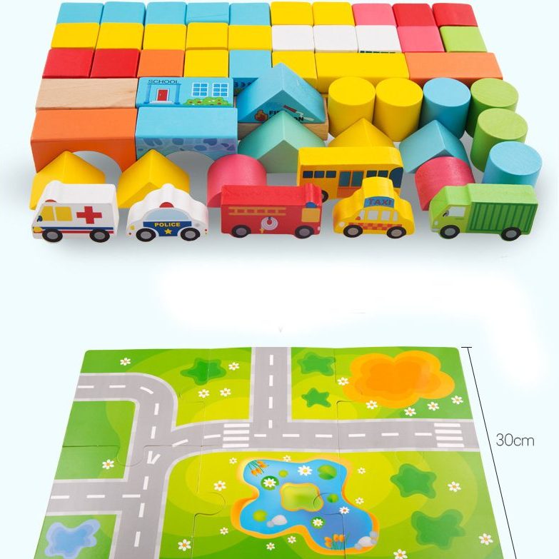 Holzbausteine ​​für Babys, Kinder, Farben und Formen