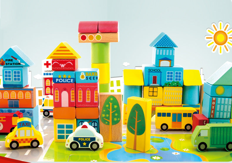 Holzbausteine ​​für Babys, Kinder, Farben und Formen