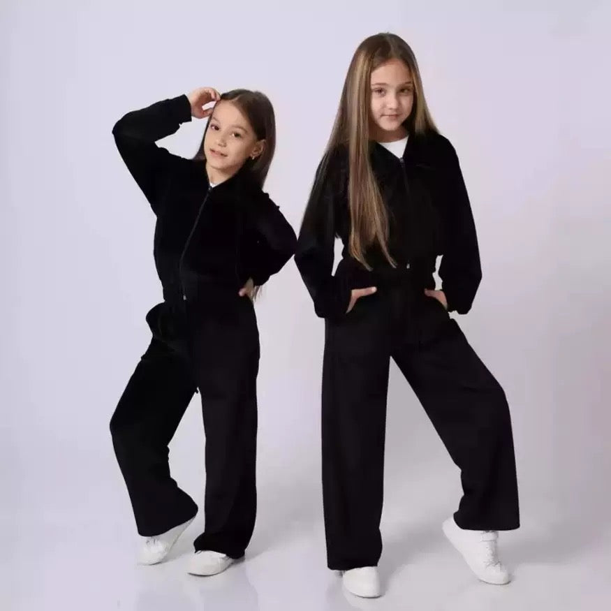 Ensemble de sport en velours pour fille – Sweat à capuche et pantalon, doux et confortable