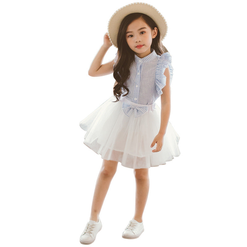 Set aus gestreiftem Oberteil und Chiffonrock für Mädchen