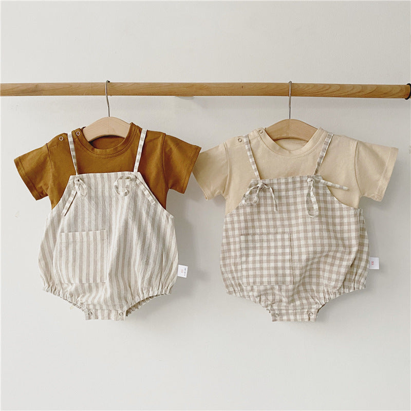 Baby-Overall und T-Shirt-Set mit abnehmbarer Kapuze