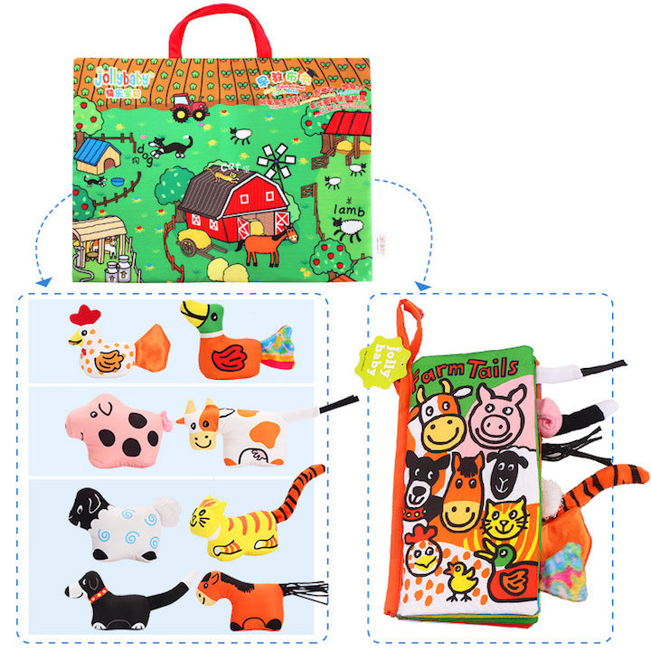Libro de alfombras de tela para bebé con peluches de animales de la selva