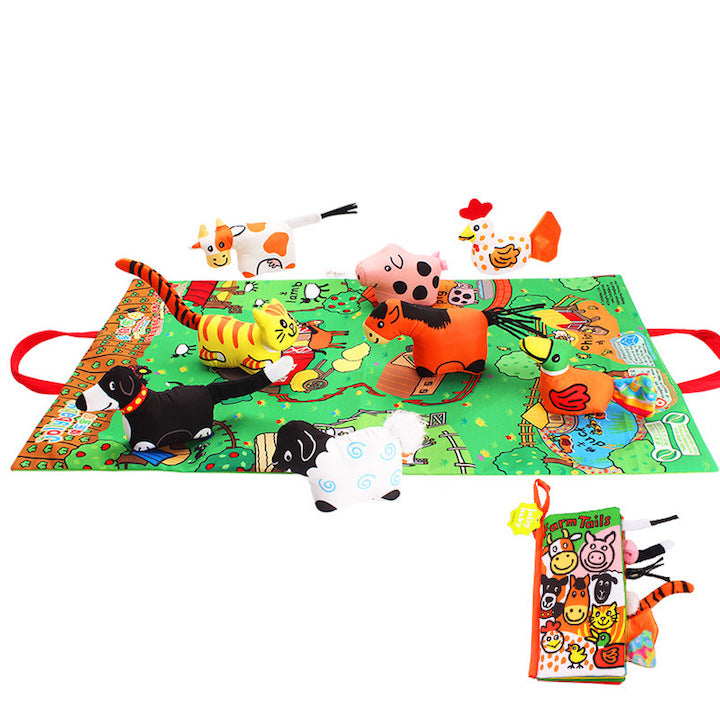 Libro de alfombras de tela para bebé con peluches de animales de la selva