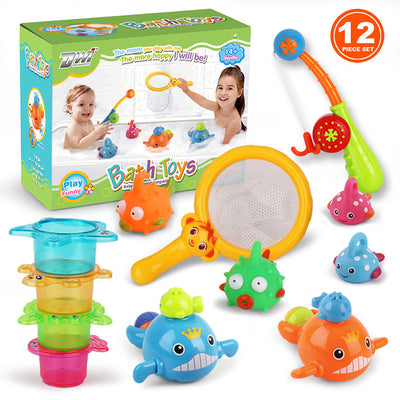Jouets De Bain Diealles Shine – 1 Canne Magnétique, 4 Jouets à Remonter, Filet – Pêche Pour Bébé 1-4 Ans – Cadeau Bain Ludique