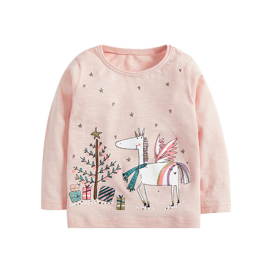 Camiseta de unicornio de algodón de manga larga para niña