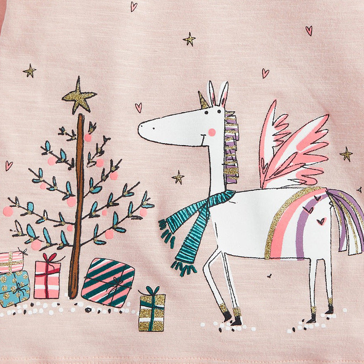 Camiseta de unicornio de algodón de manga larga para niña