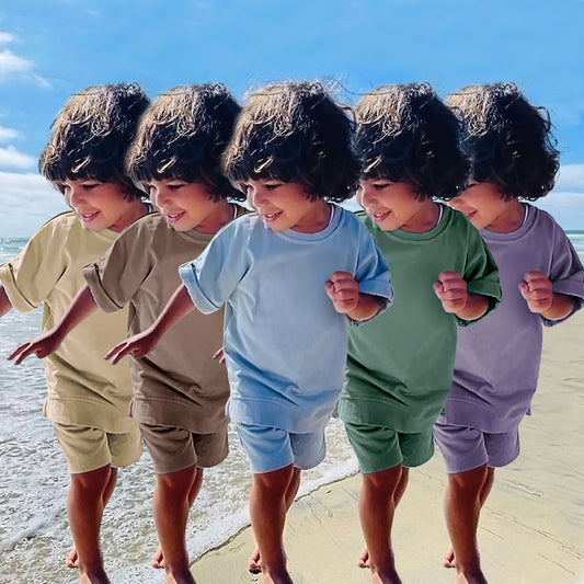 T-shirt oversize avec short assorti pour enfant couleur uni minimaliste coton