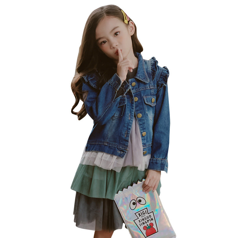 Jeansjacke mit gerüschten Schultern für Mädchen