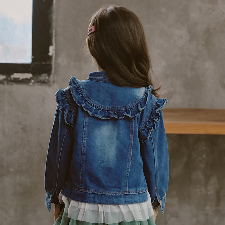 Jeansjacke mit gerüschten Schultern für Mädchen