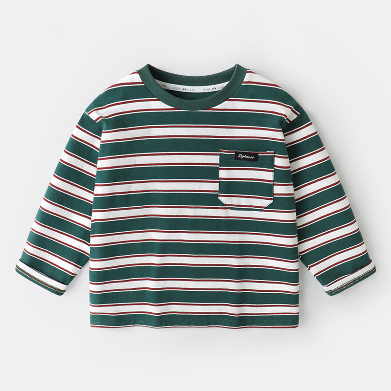 Gestreiftes Langarm-T-Shirt für Jungen – klassisches Grün