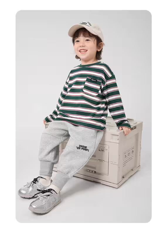 Gestreiftes Langarm-T-Shirt für Jungen – klassisches Grün